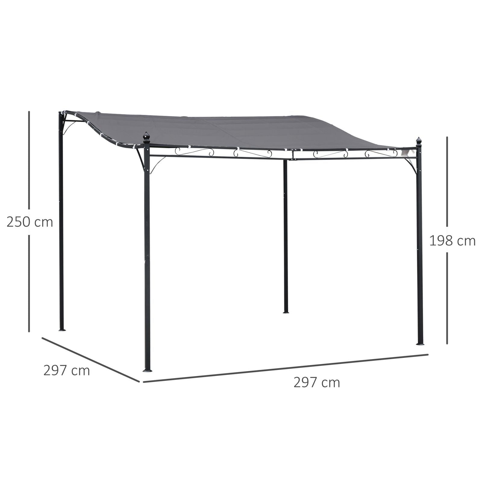 EASYCOMFORT Gazebo Pergola 3x3m for Outdoors, Garden or Terrace with Gray Awning