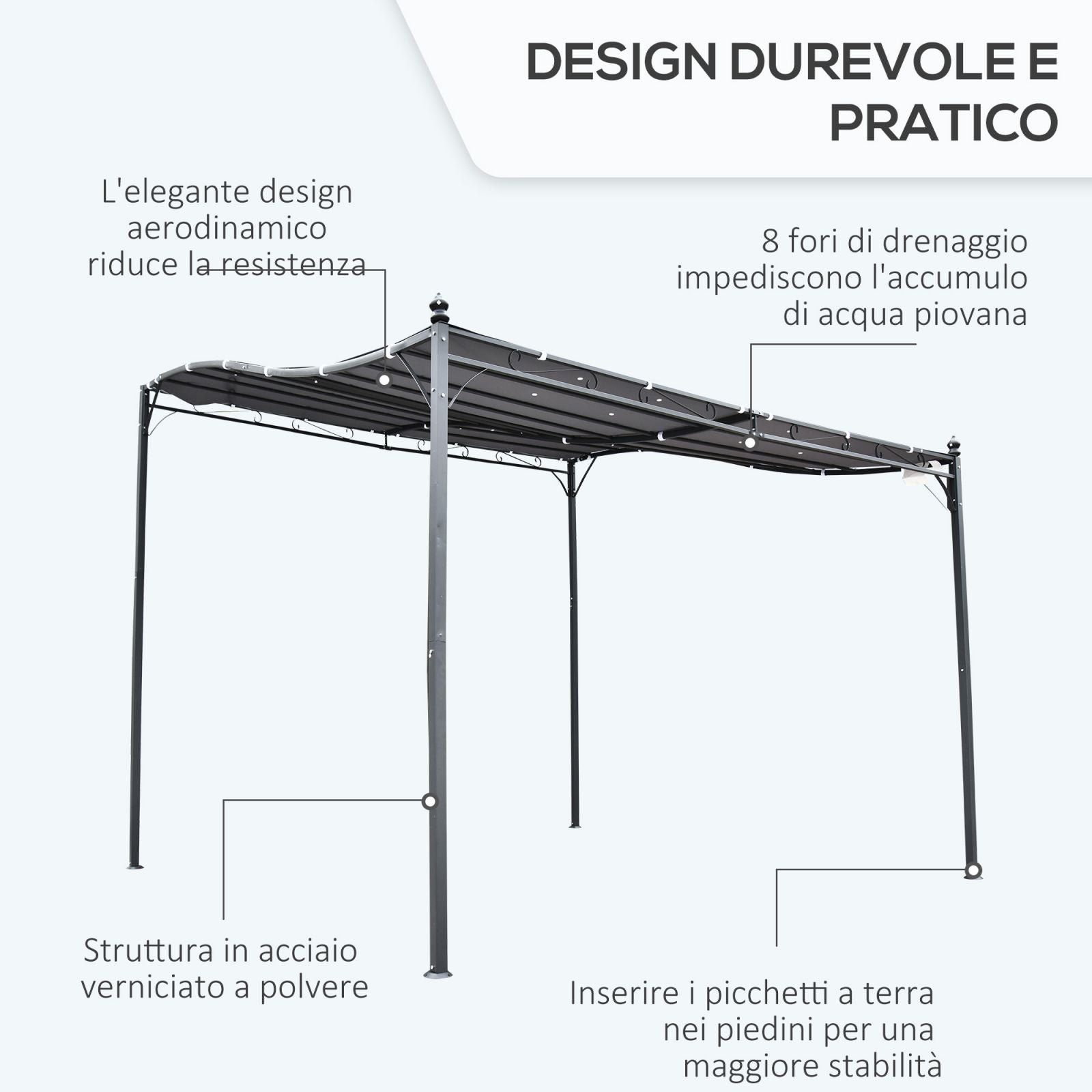 EASYCOMFORT Gazebo Pergola 3x3m for Outdoors, Garden or Terrace with Gray Awning