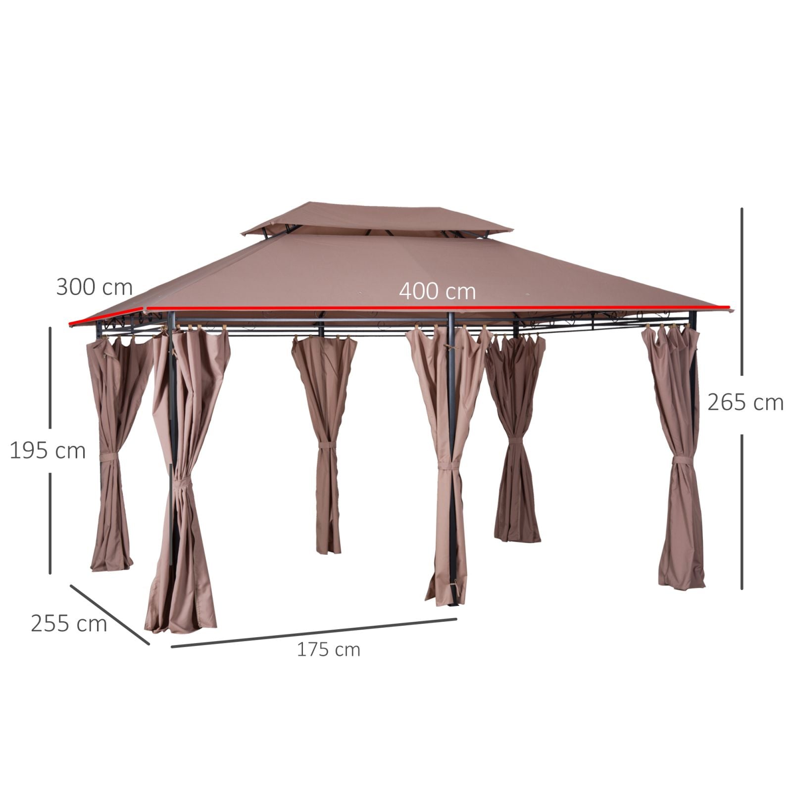 EASYCOMFORT Steel Gazebo with Double Roof and Waterproof Awnings Khaki Color 4 x 3 m
