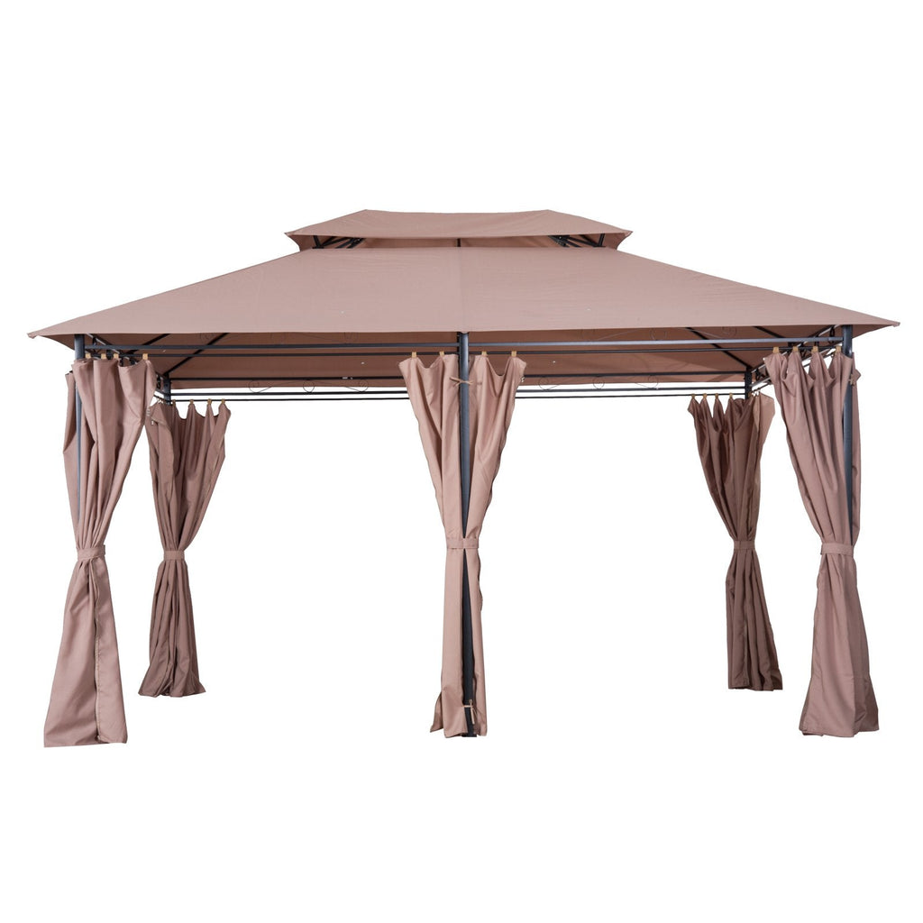 EASYCOMFORT Steel Gazebo with Double Roof and Waterproof Awnings Khaki Color 4 x 3 m