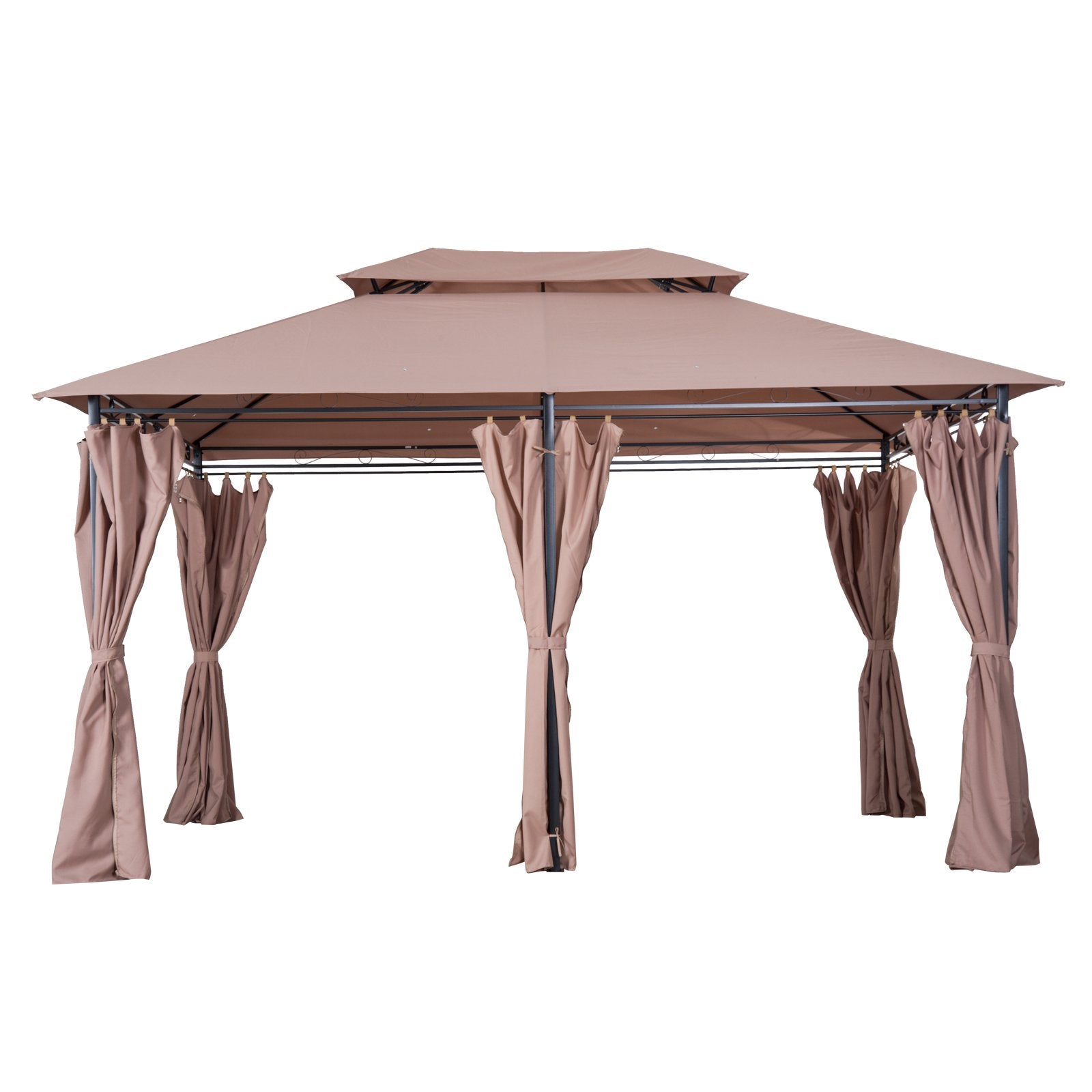 EASYCOMFORT Steel Gazebo with Double Roof and Waterproof Awnings Khaki Color 4 x 3 m