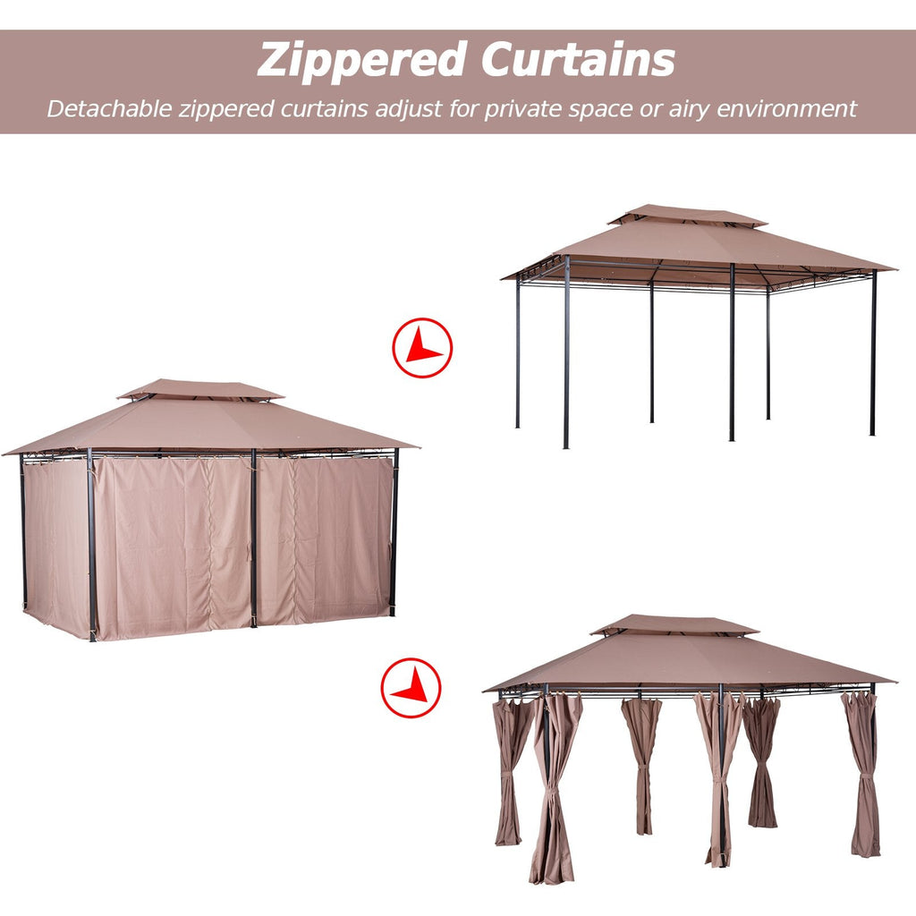 EASYCOMFORT Steel Gazebo with Double Roof and Waterproof Awnings Khaki Color 4 x 3 m