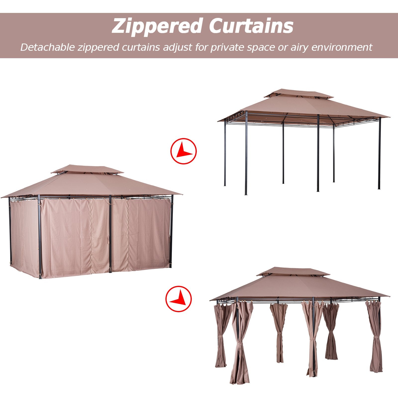 EASYCOMFORT Steel Gazebo with Double Roof and Waterproof Awnings Khaki Color 4 x 3 m