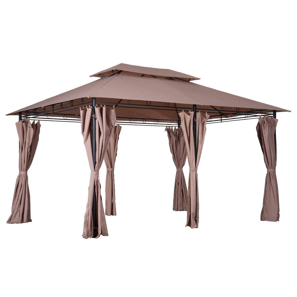 EASYCOMFORT Steel Gazebo with Double Roof and Waterproof Awnings Khaki Color 4 x 3 m