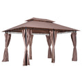 EASYCOMFORT Steel Gazebo with Double Roof and Waterproof Awnings Khaki Color 4 x 3 m