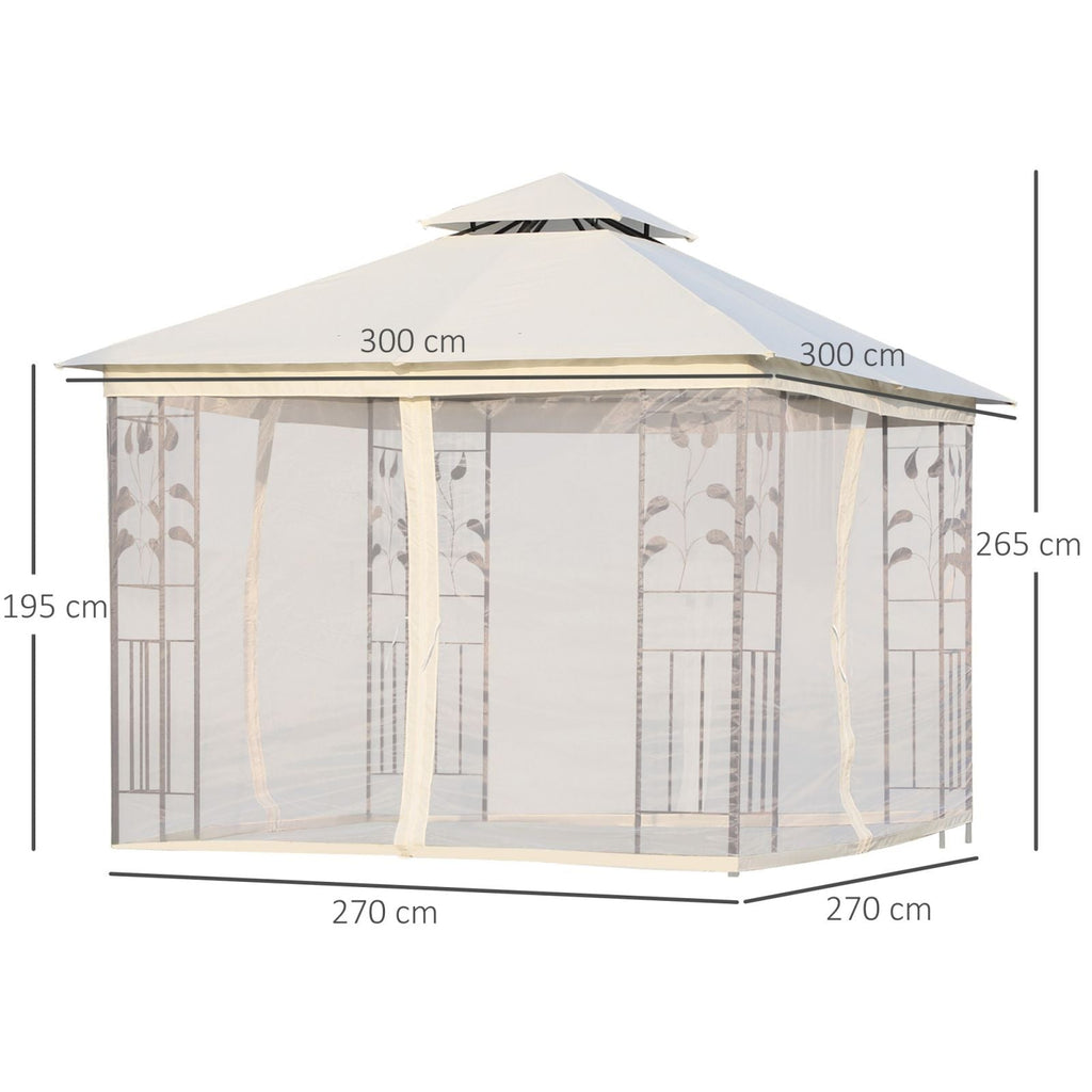 EASYCOMFORT Garden Gazebo 3x3m with Mosquito Net, Steel Frame and Double Roof, White