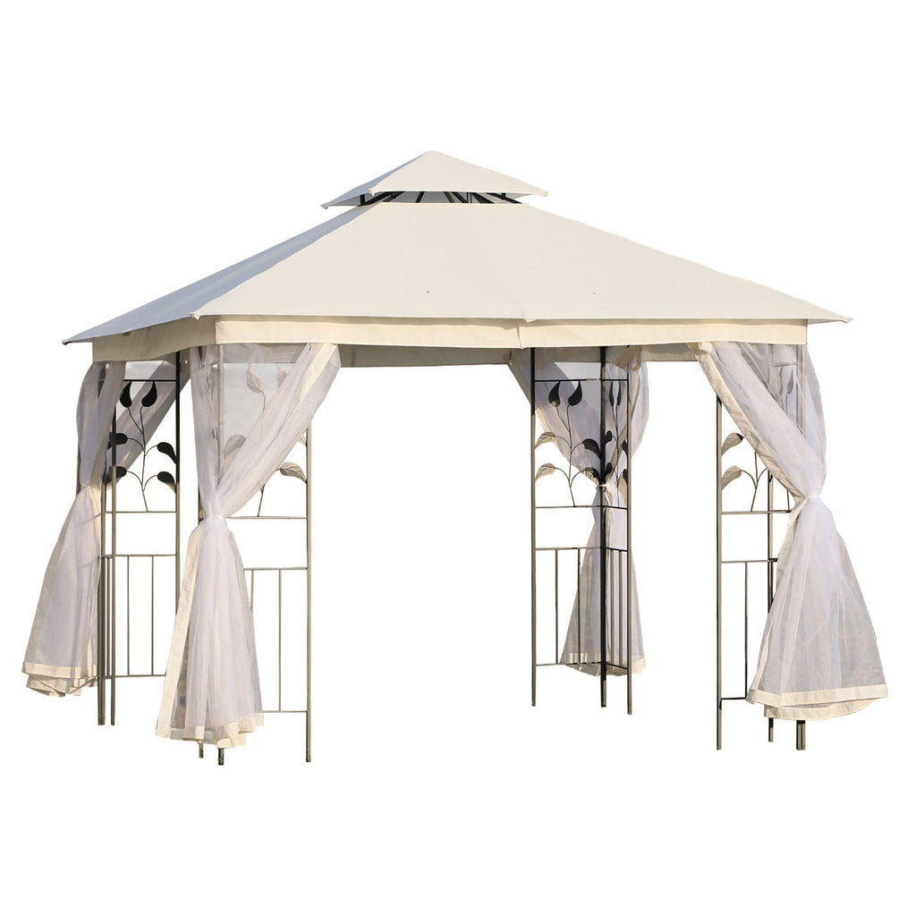 EASYCOMFORT Garden Gazebo 3x3m with Mosquito Net, Steel Frame and Double Roof, White