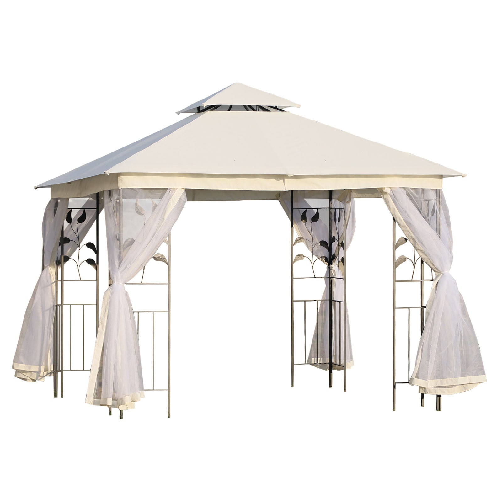 EASYCOMFORT Garden Gazebo 3x3m with Mosquito Net, Steel Frame and Double Roof, White