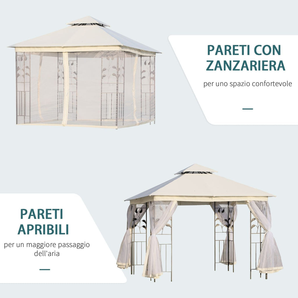 EASYCOMFORT Garden Gazebo 3x3m with Mosquito Net, Steel Frame and Double Roof, White