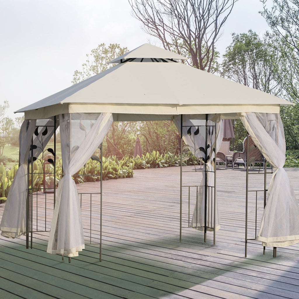 EASYCOMFORT Garden Gazebo 3x3m with Mosquito Net, Steel Frame and Double Roof, White