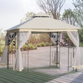 EASYCOMFORT Garden Gazebo 3x3m with Mosquito Net, Steel Frame and Double Roof, White