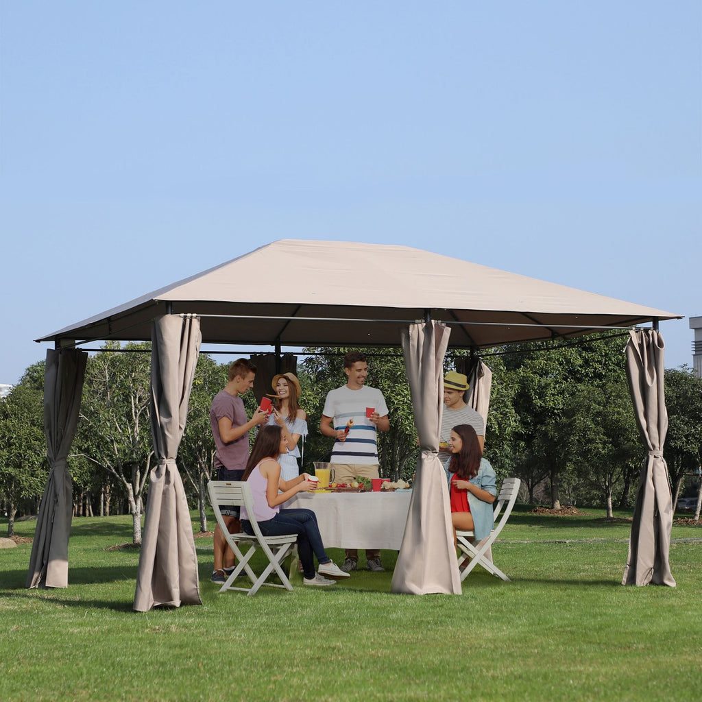 EASYCOMFORT Garden Gazebo Polyester Sheet 6 Removable Walls 12 Stakes Beige Metal Structure 400 x 300 x 264 cm