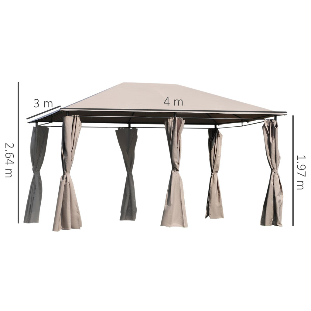 EASYCOMFORT Garden Gazebo Polyester Sheet 6 Removable Walls 12 Stakes Beige Metal Structure 400 x 300 x 264 cm