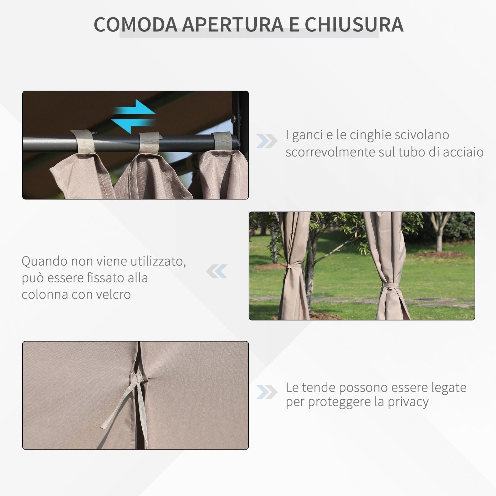 EASYCOMFORT Garden Gazebo Polyester Sheet 6 Removable Walls 12 Stakes Beige Metal Structure 400 x 300 x 264 cm