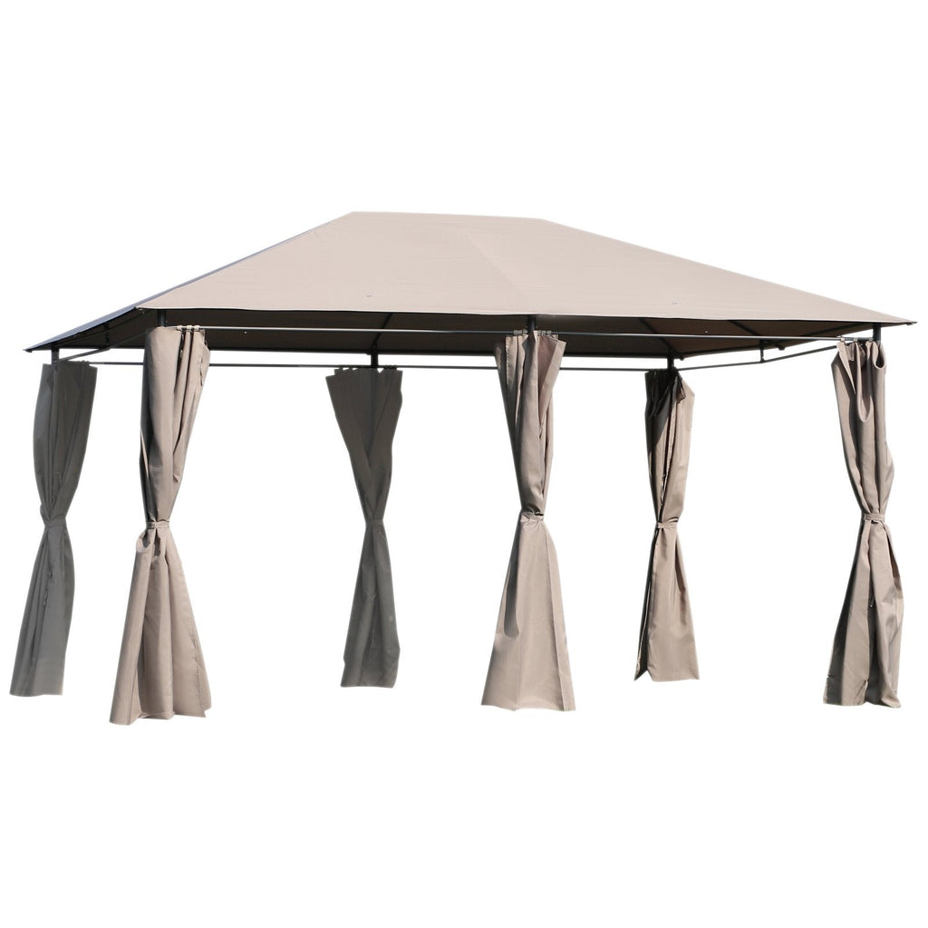 EASYCOMFORT Garden Gazebo Polyester Sheet 6 Removable Walls 12 Stakes Beige Metal Structure 400 x 300 x 264 cm