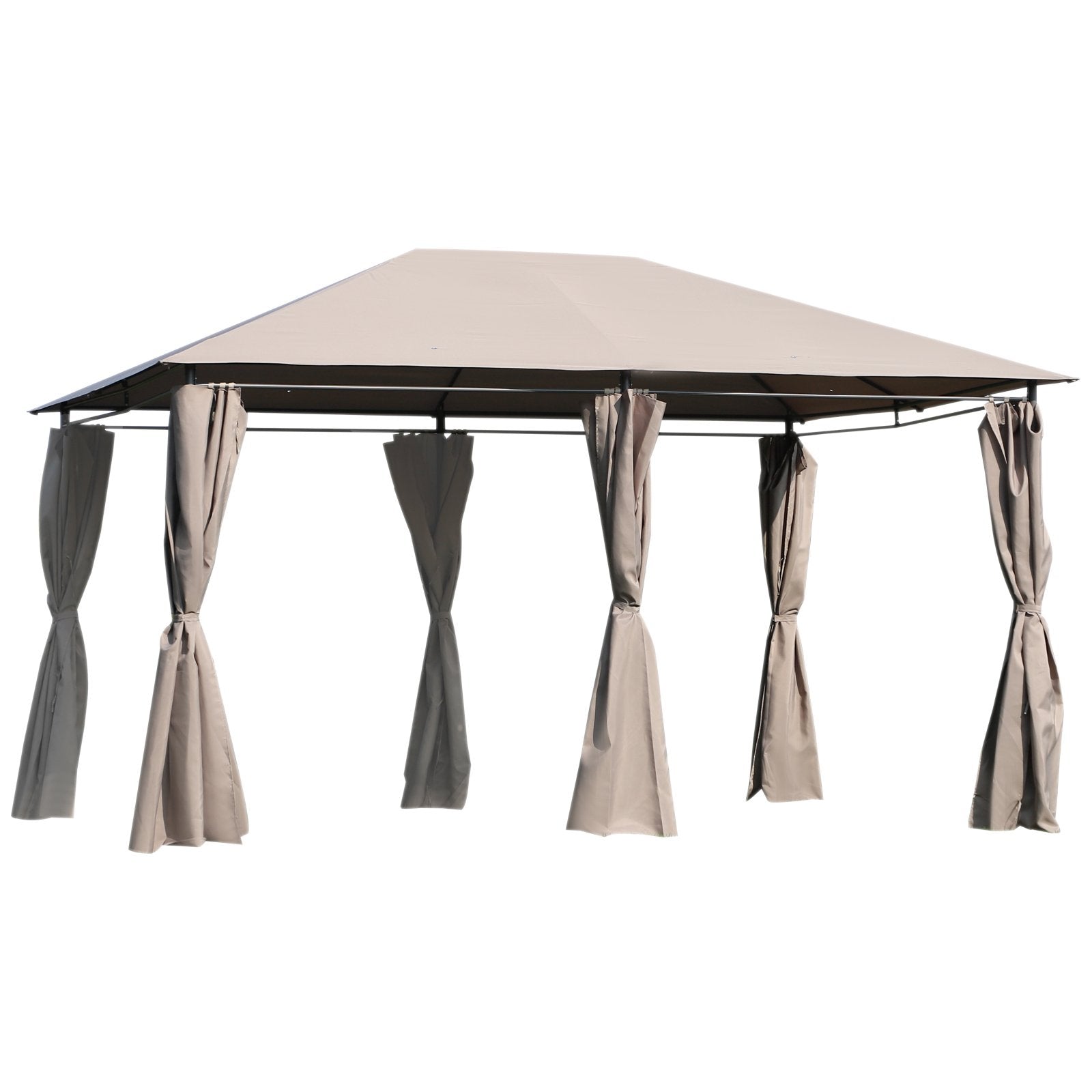 EASYCOMFORT Garden Gazebo Polyester Sheet 6 Removable Walls 12 Stakes Beige Metal Structure 400 x 300 x 264 cm