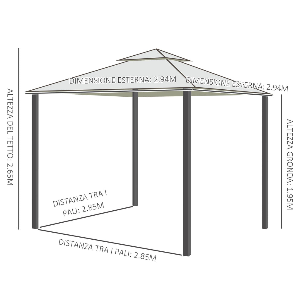 EASYCOMFORT Garden Gazebo 3x3m with Mosquito Net, Metal Structure and Polyester Cover, Beige