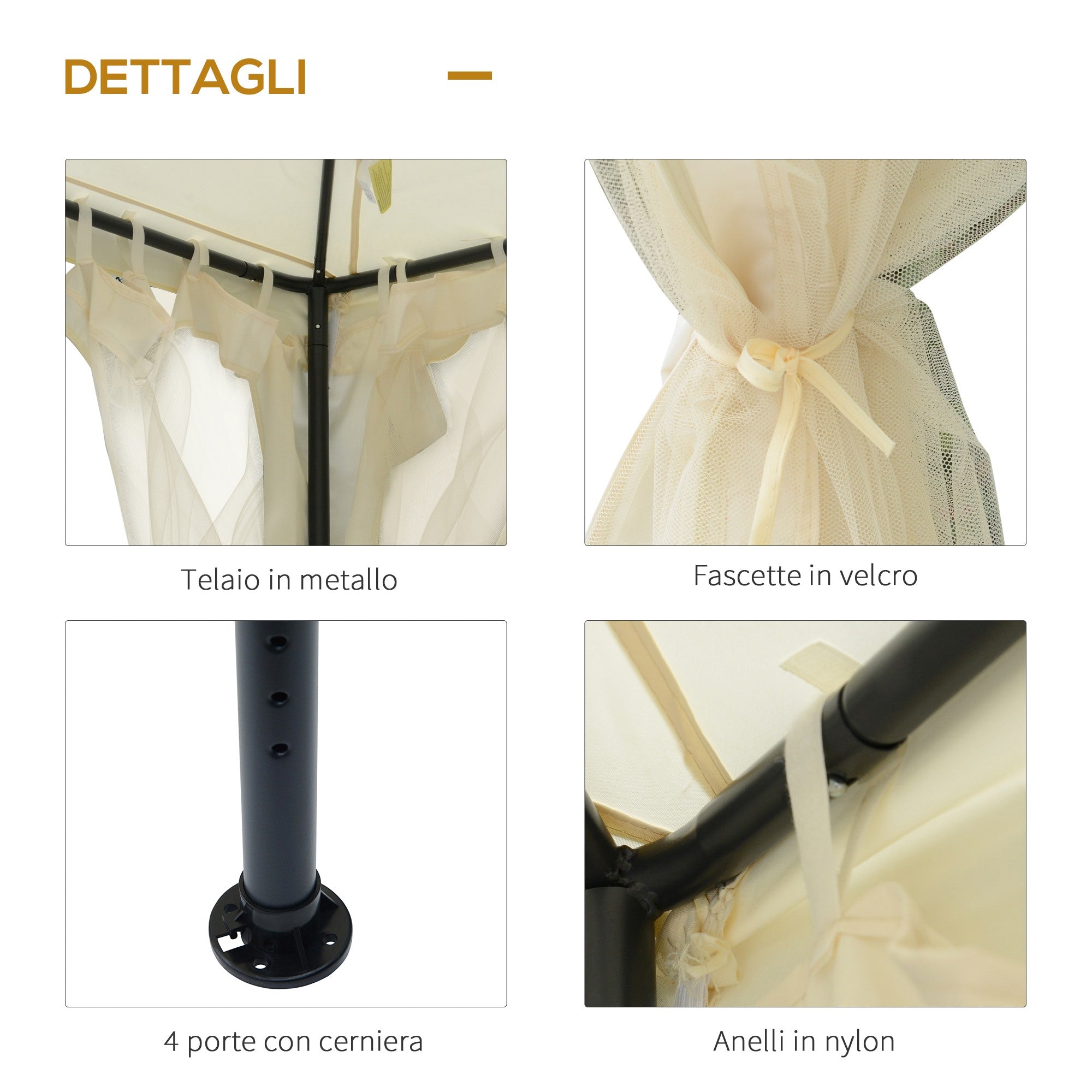 EASYCOMFORT Garden Gazebo 3x3m with Mosquito Net, Metal Structure and Polyester Cover, Beige