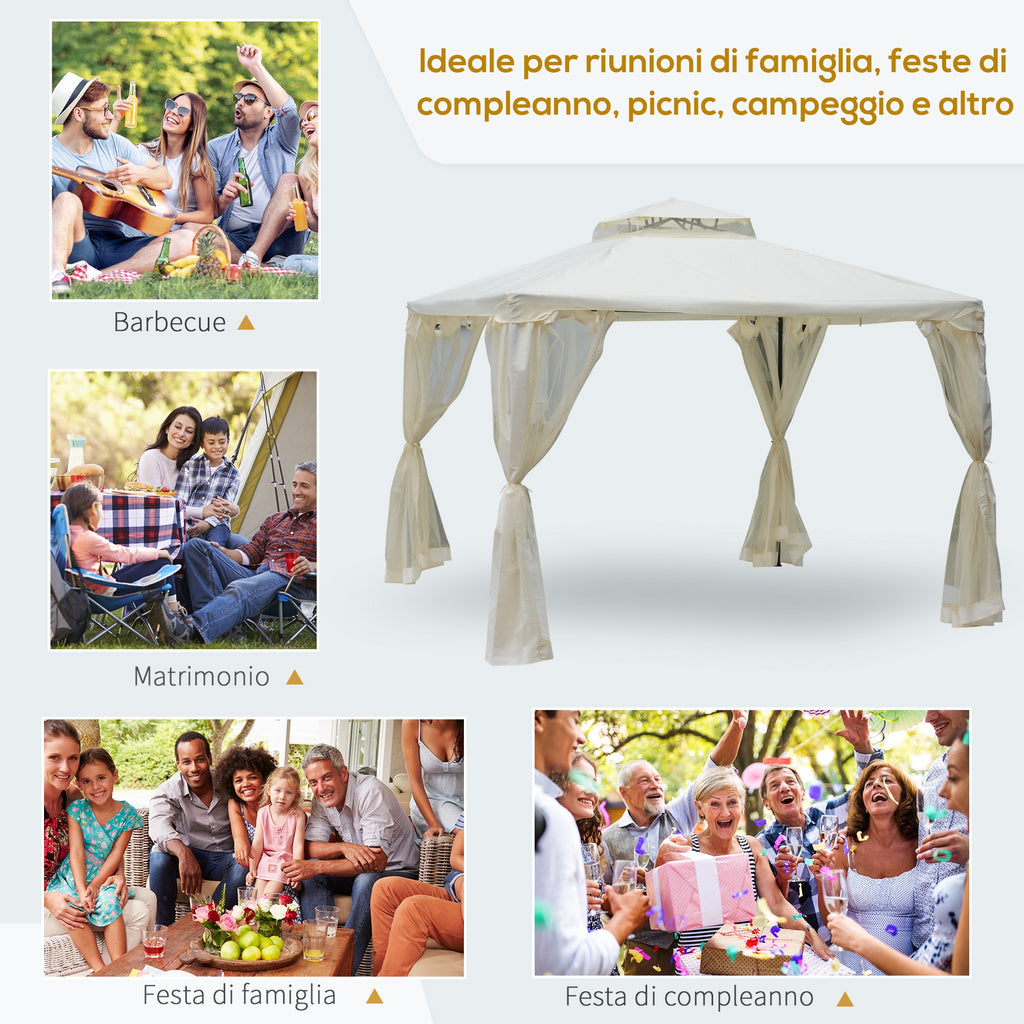 EASYCOMFORT Garden Gazebo 3x3m with Mosquito Net, Metal Structure and Polyester Cover, Beige