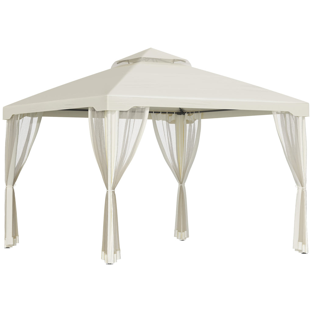EASYCOMFORT Garden Gazebo 3x3m with Mosquito Net, Metal Structure and Polyester Cover, Beige