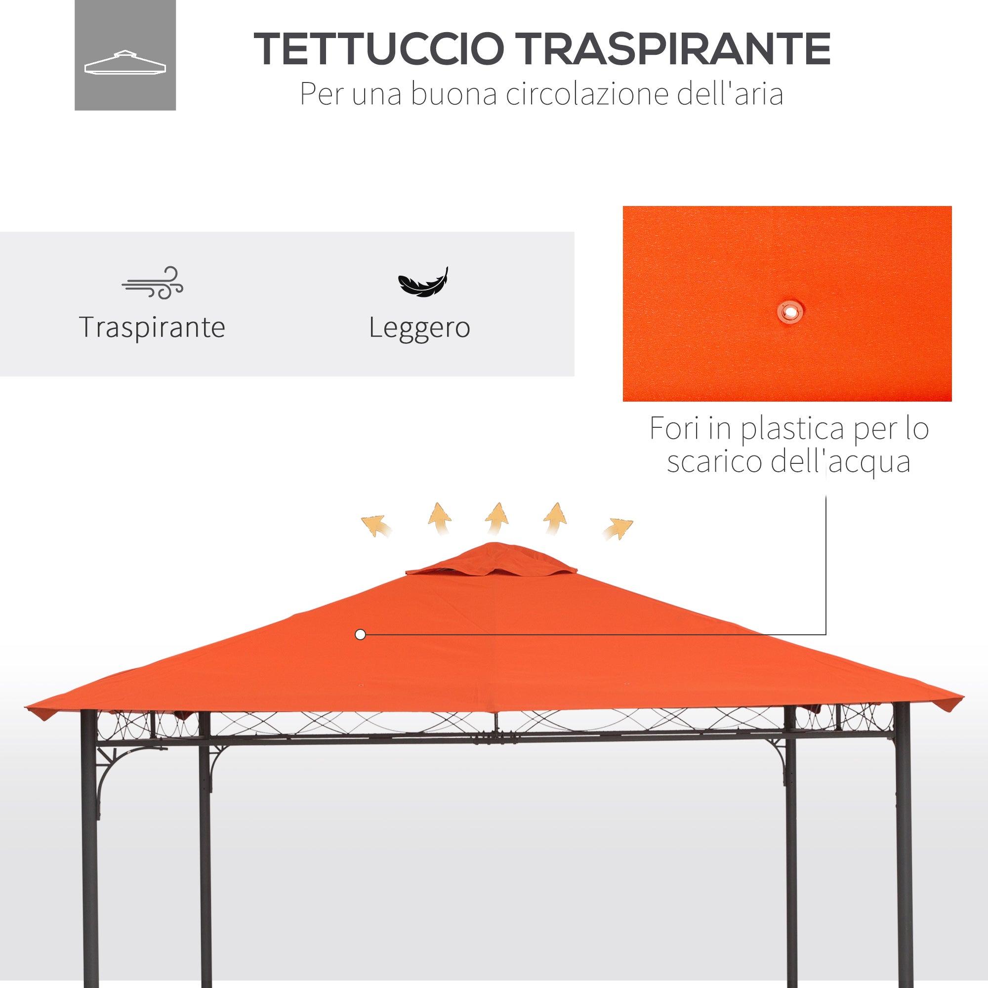EASYCOMFORT Replacement Roof for Gazebo 3x3m in Waterproof Anti-UV Polyester, Orange