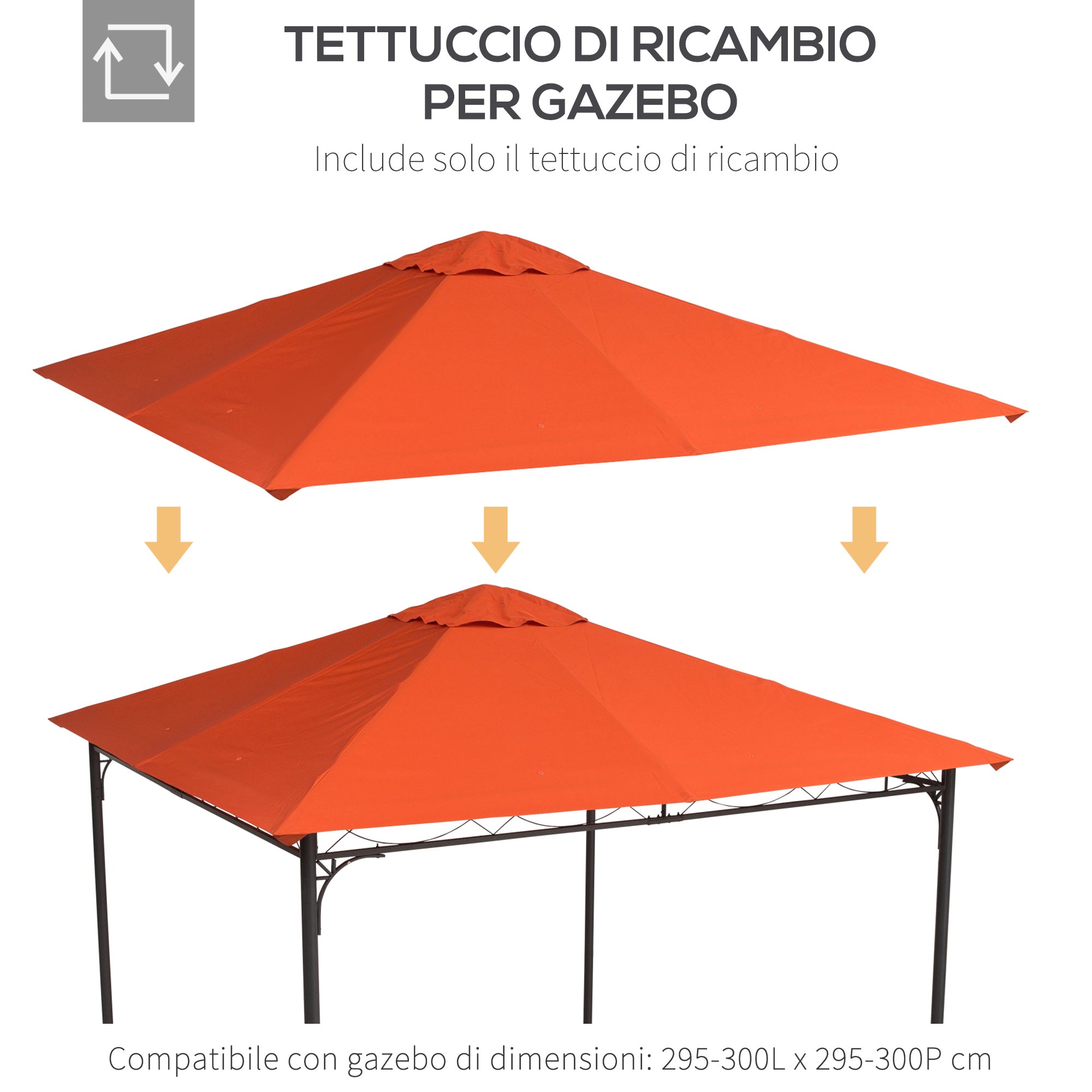 EASYCOMFORT Replacement Roof for Gazebo 3x3m in Waterproof Anti-UV Polyester, Orange