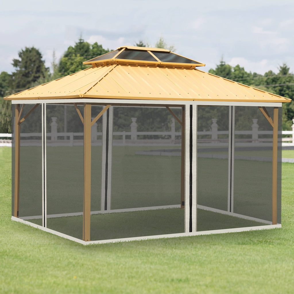 EASYCOMFORT Mosquito net for Gazebo 3x4m with zips and rings, 352x207cm panels - Black/Beige