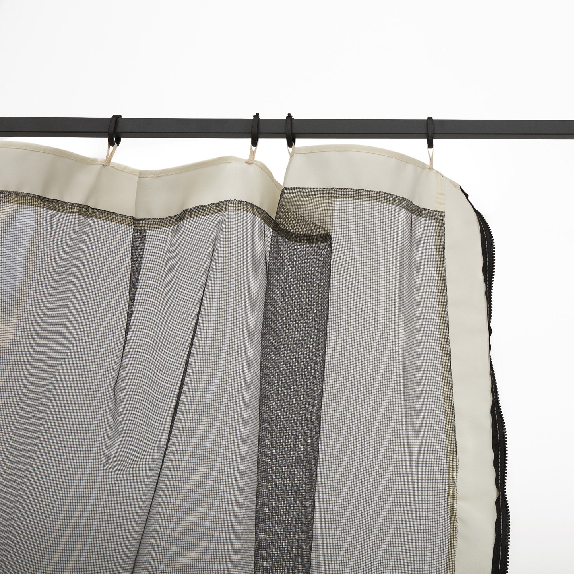 EASYCOMFORT Mosquito net for Gazebo 3x4m with zips and rings, 352x207cm panels - Black/Beige
