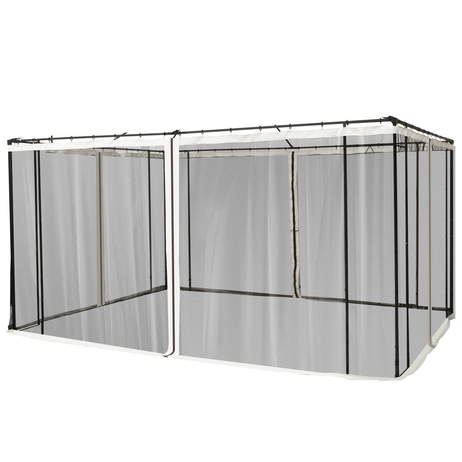 EASYCOMFORT Mosquito net for Gazebo 3x4m with zips and rings, 352x207cm panels - Black/Beige