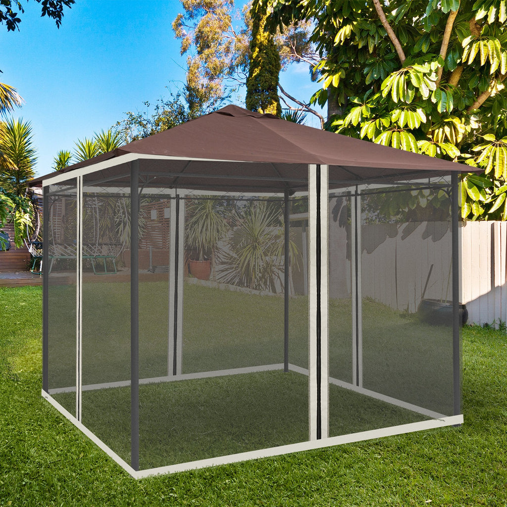 EASYCOMFORT Mosquito Net for Gazebo 3x3m with Zippers and Rings, 302x207cm Panels, Black/Beige