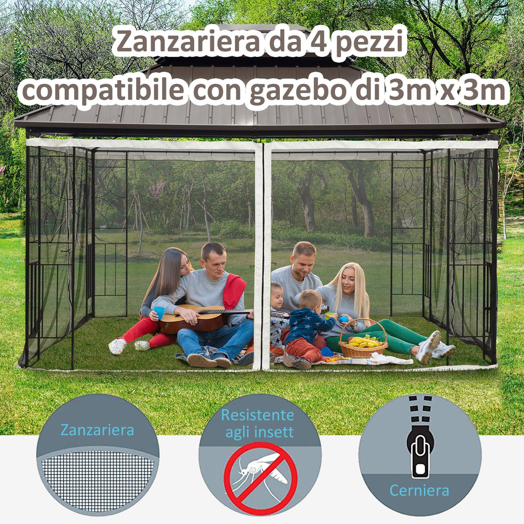 EASYCOMFORT Mosquito Net for Gazebo 3x3m with Zippers and Rings, 302x207cm Panels, Black/Beige
