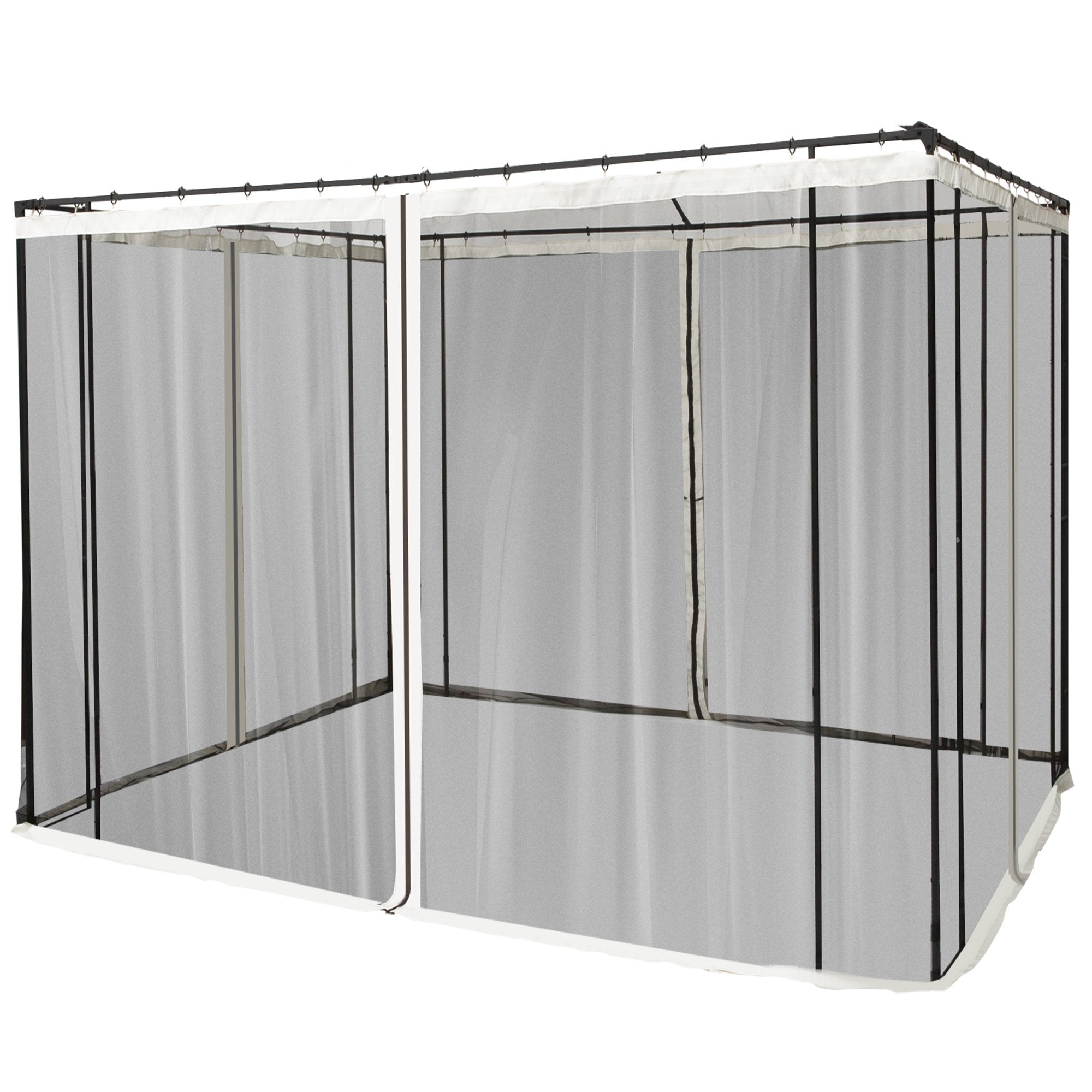 EASYCOMFORT Mosquito Net for Gazebo 3x3m with Zippers and Rings, 302x207cm Panels, Black/Beige