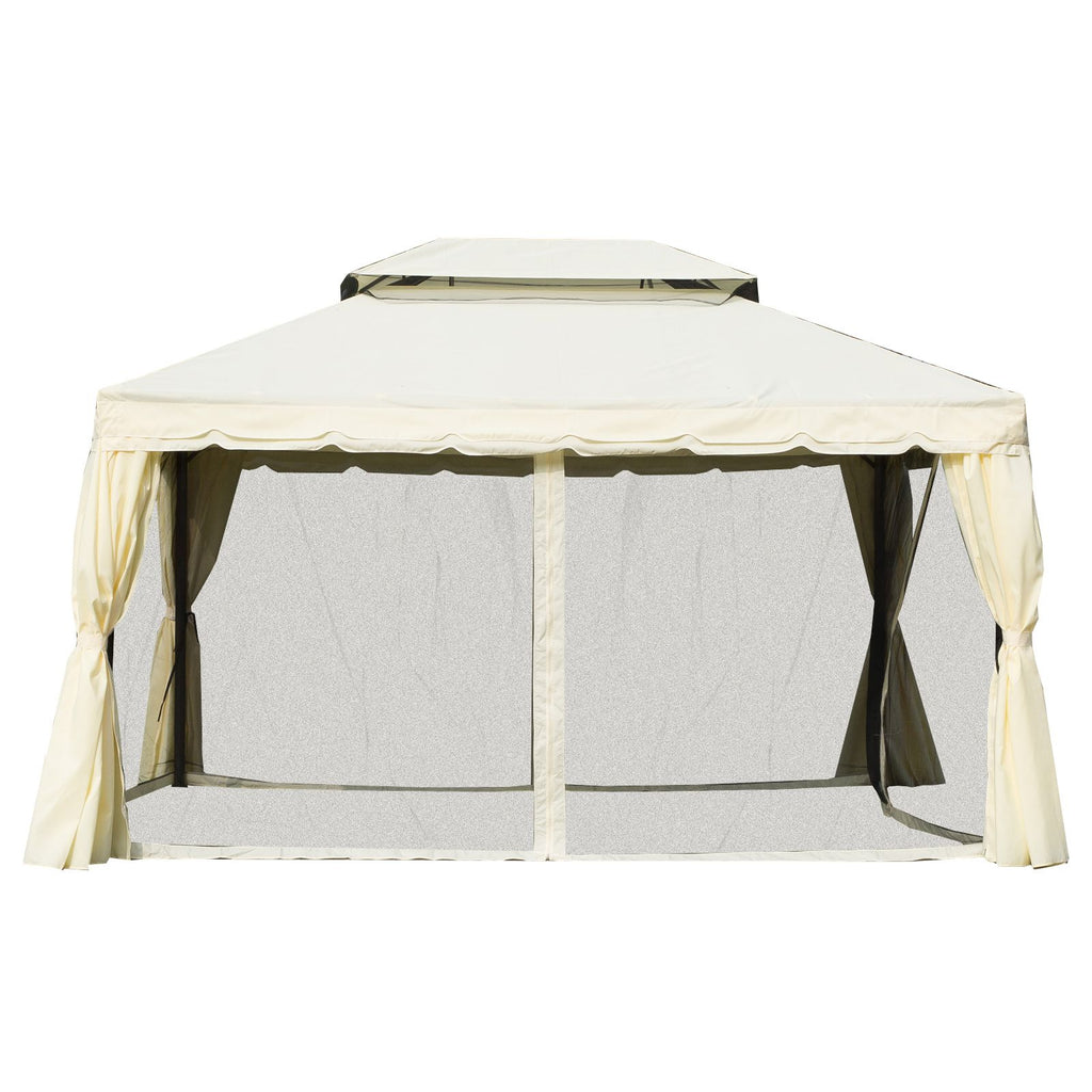 EASYCOMFORT Gazebo with Double Roof, Mosquito Nets, Tents, Cream White 3x4m