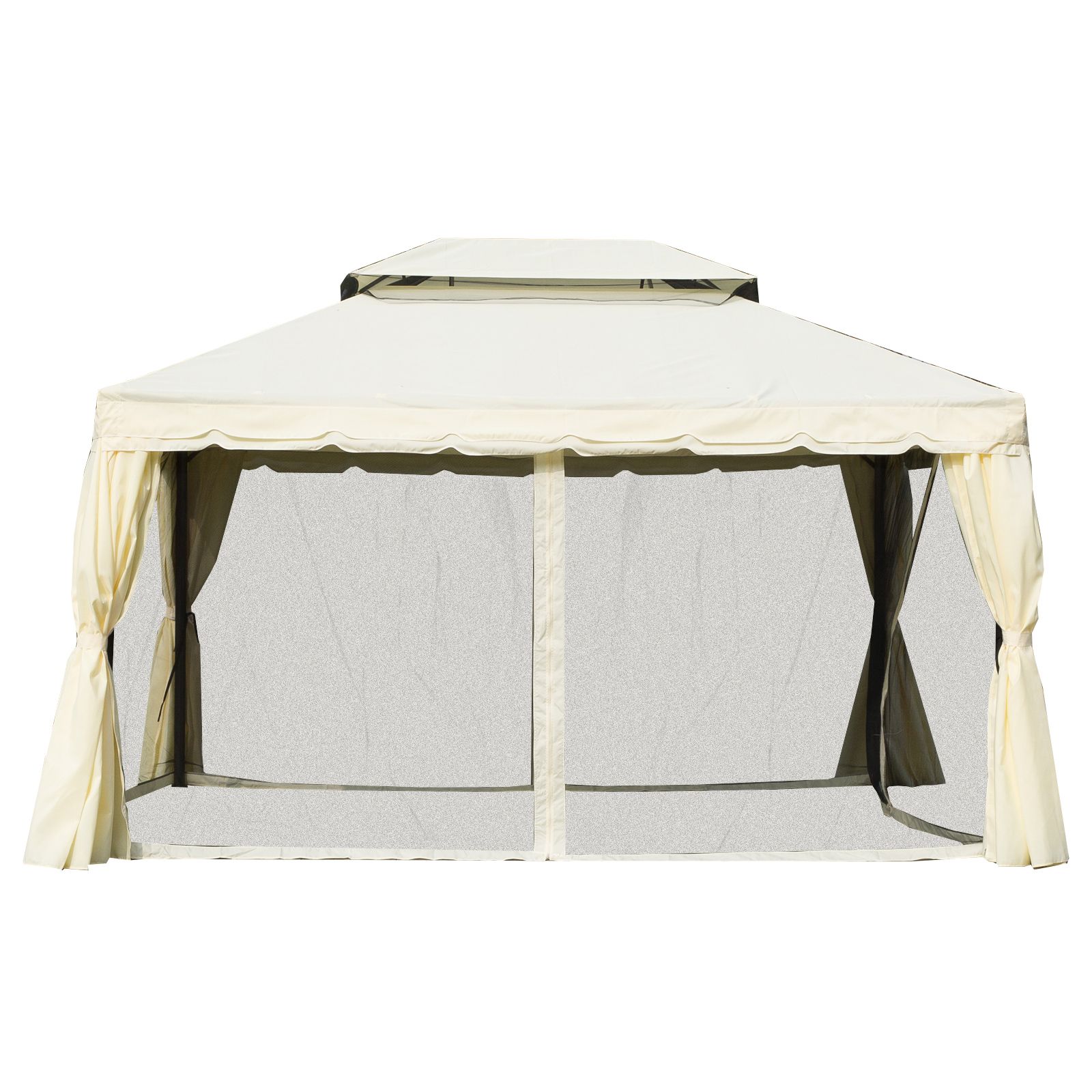 EASYCOMFORT Gazebo with Double Roof, Mosquito Nets, Tents, Cream White 3x4m