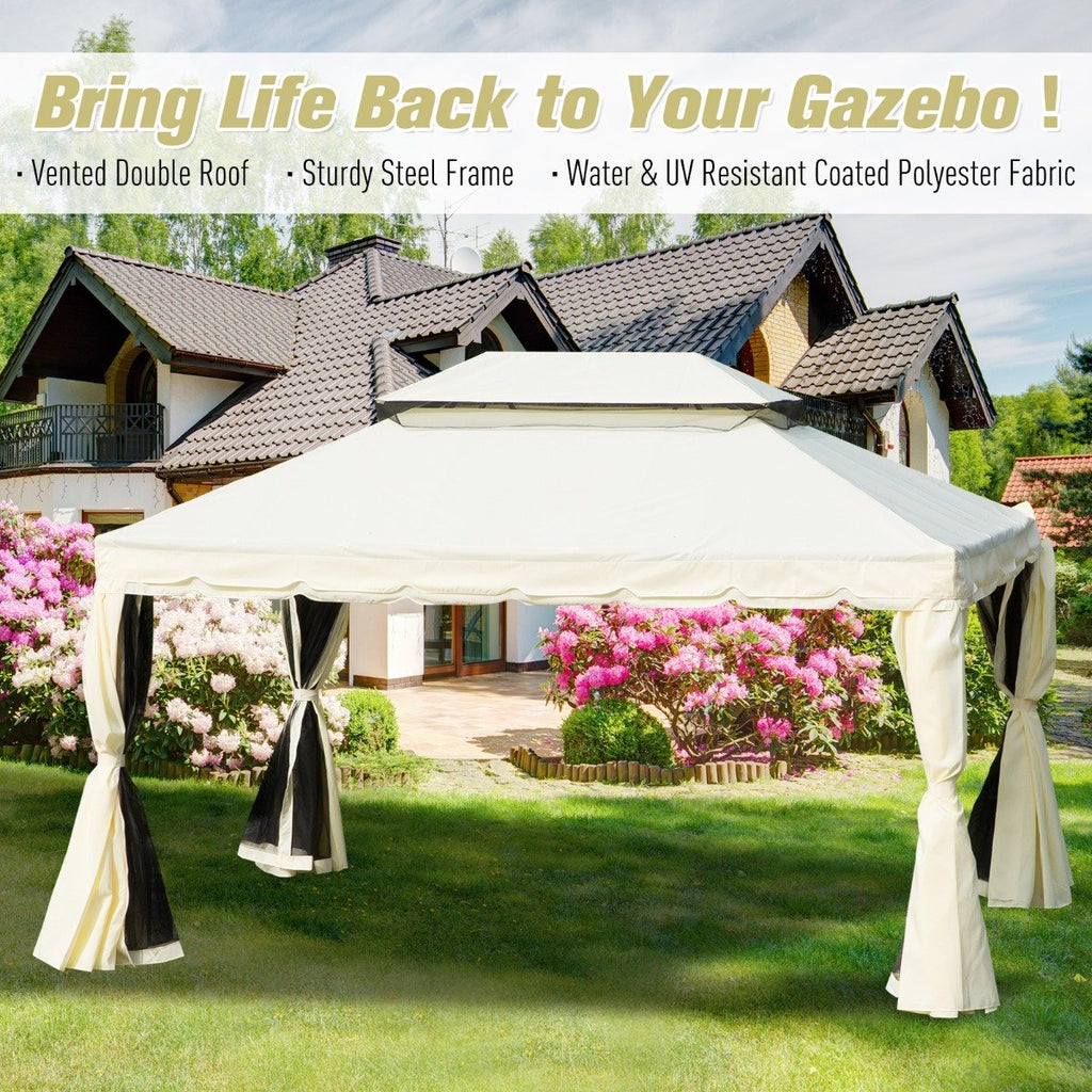 EASYCOMFORT Gazebo with Double Roof, Mosquito Nets, Tents, Cream White 3x4m