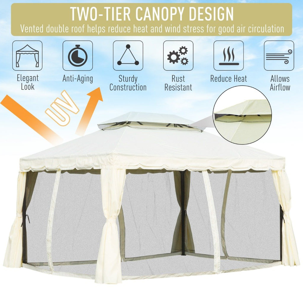 EASYCOMFORT Gazebo with Double Roof, Mosquito Nets, Tents, Cream White 3x4m