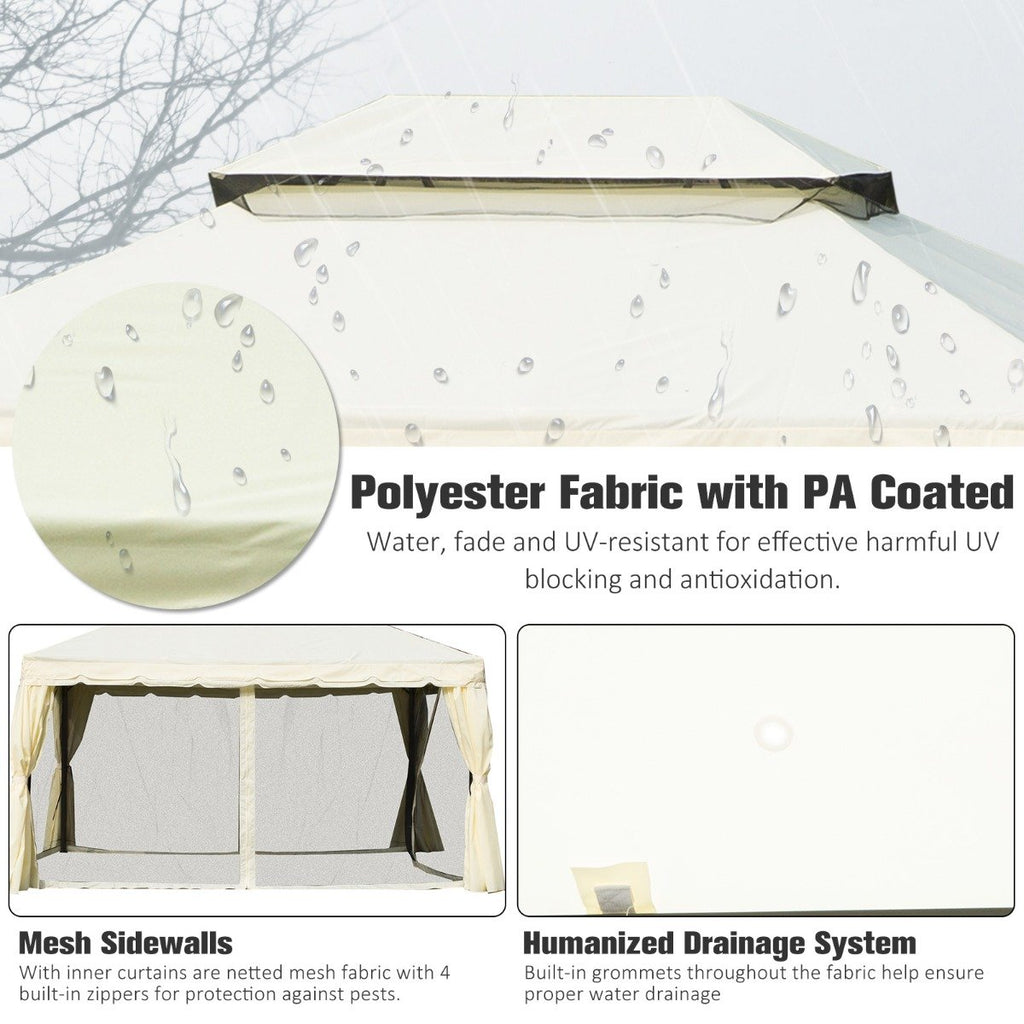 EASYCOMFORT Gazebo with Double Roof, Mosquito Nets, Tents, Cream White 3x4m