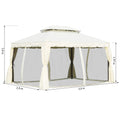 EASYCOMFORT Gazebo with Double Roof, Mosquito Nets, Tents, Cream White 3x4m