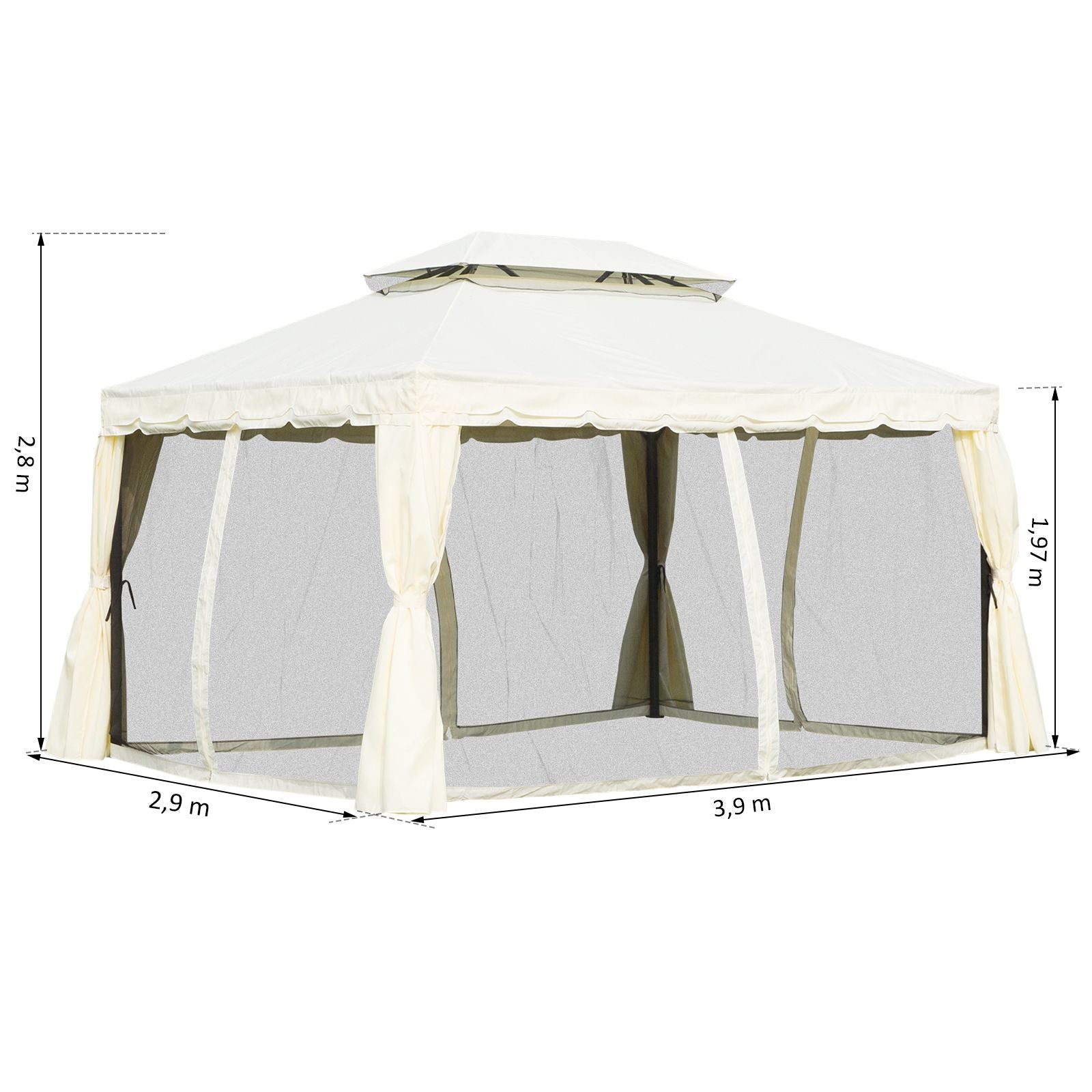 EASYCOMFORT Gazebo with Double Roof, Mosquito Nets, Tents, Cream White 3x4m