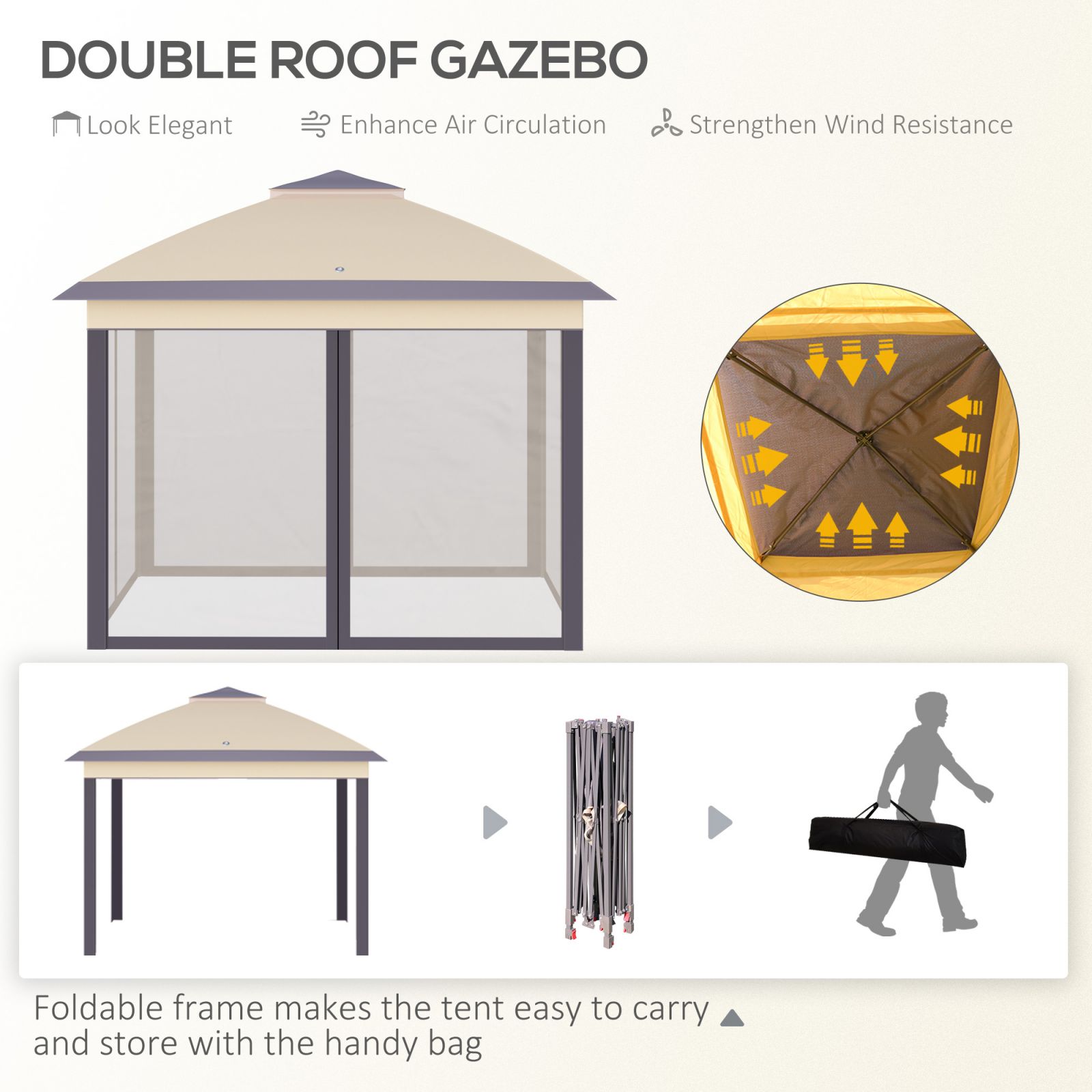 EasyComfort inklapbare tuin-gazebo 330x330x288 cm met klamboe