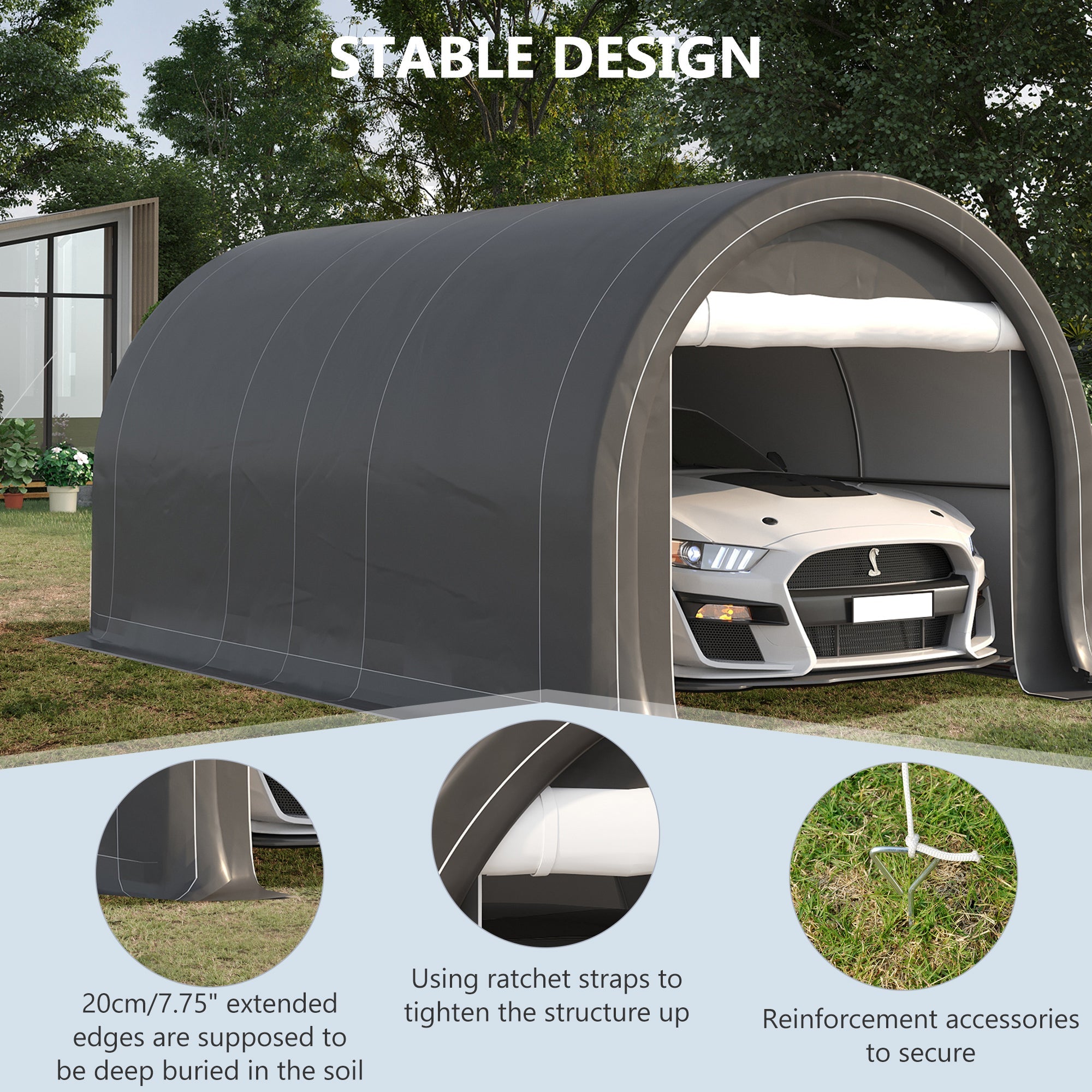 Easycomfort Tendone da Giardino per Auto e Attrezzi with Ingresso a Cerniera, Picchetti e Funi, 500x300x240 cm