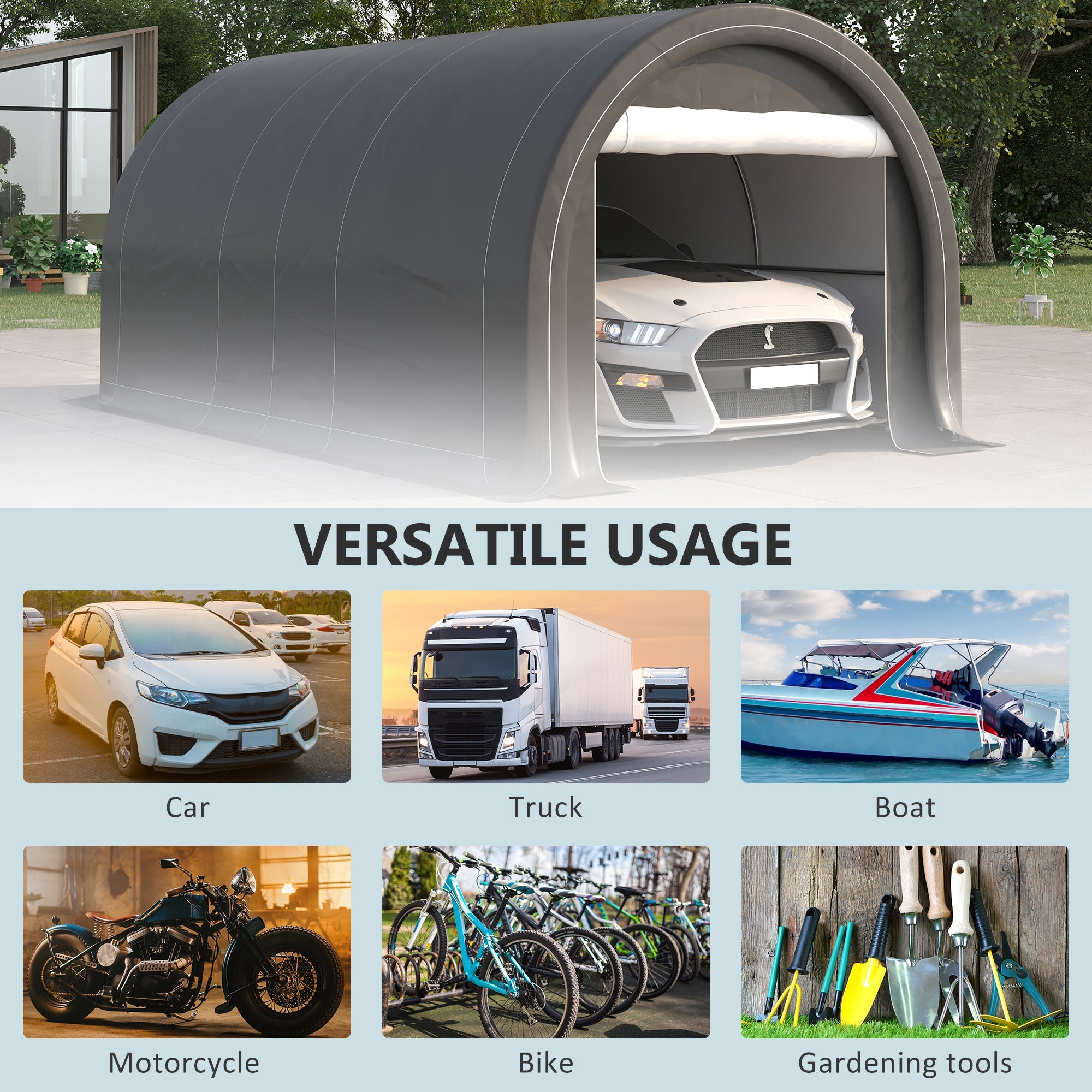 Easycomfort Tendone da Giardino per Auto e Attrezzi with Ingresso a Cerniera, Picchetti e Funi, 500x300x240 cm