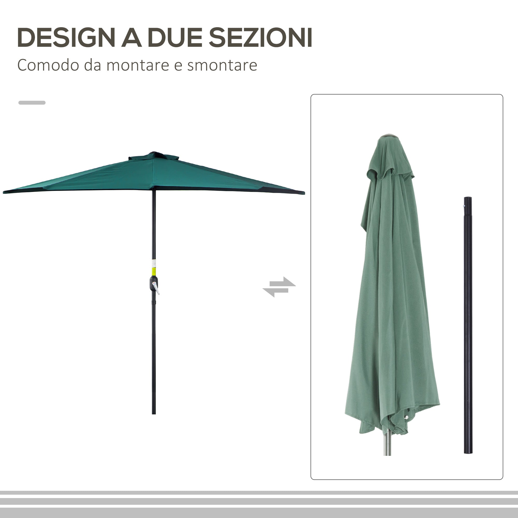 EASYCOMFORT Semicircular Umbrella Waterproof UV Protection Green 269 x 138 x 236cm
