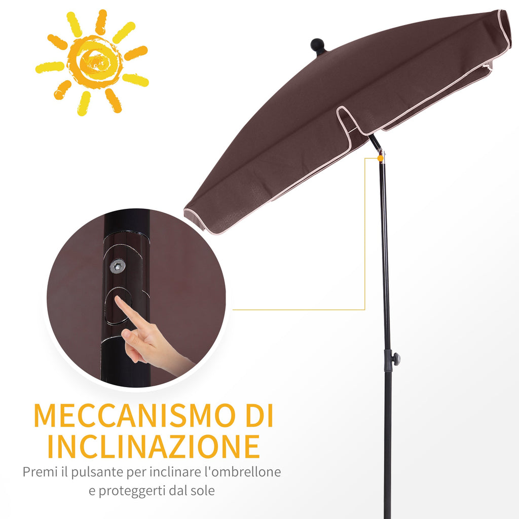 EASYCOMFORT Rectangular and Adjustable Garden Umbrella with Aluminum Pole, 2x1.3x2.5 m, Brown and Black
