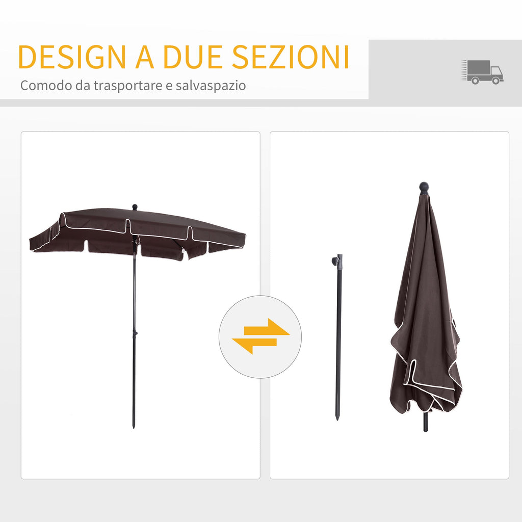 EASYCOMFORT Rectangular and Adjustable Garden Umbrella with Aluminum Pole, 2x1.3x2.5 m, Brown and Black