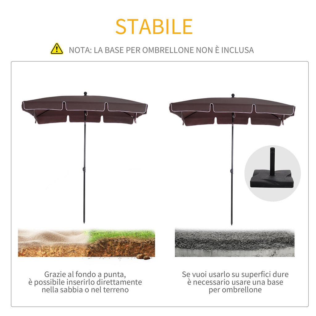 EASYCOMFORT Rectangular and Adjustable Garden Umbrella with Aluminum Pole, 2x1.3x2.5 m, Brown and Black
