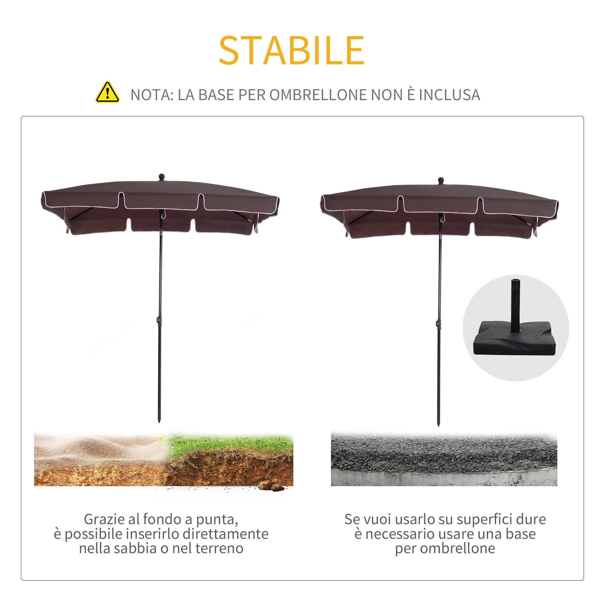EASYCOMFORT Rectangular and Adjustable Garden Umbrella with Aluminum Pole, 2x1.3x2.5 m, Brown and Black