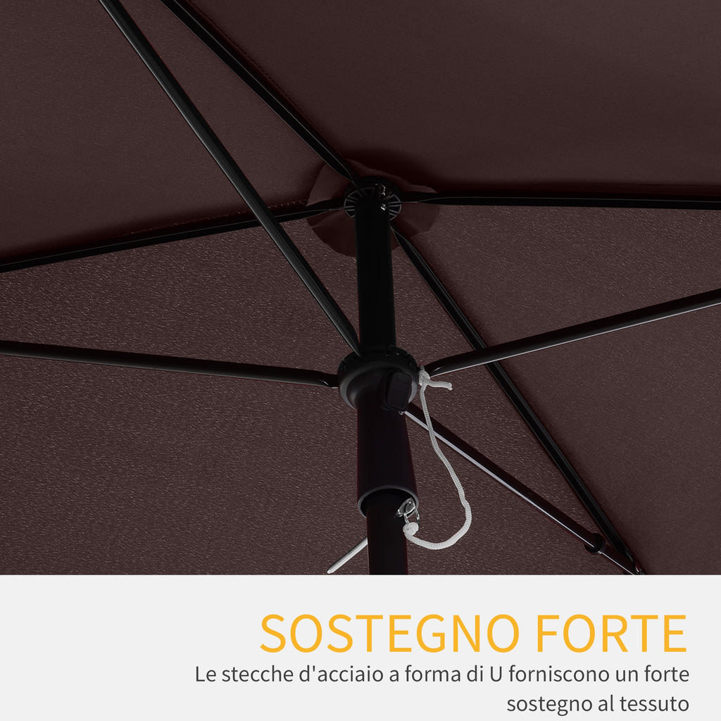 EASYCOMFORT Rectangular and Adjustable Garden Umbrella with Aluminum Pole, 2x1.3x2.5 m, Brown and Black