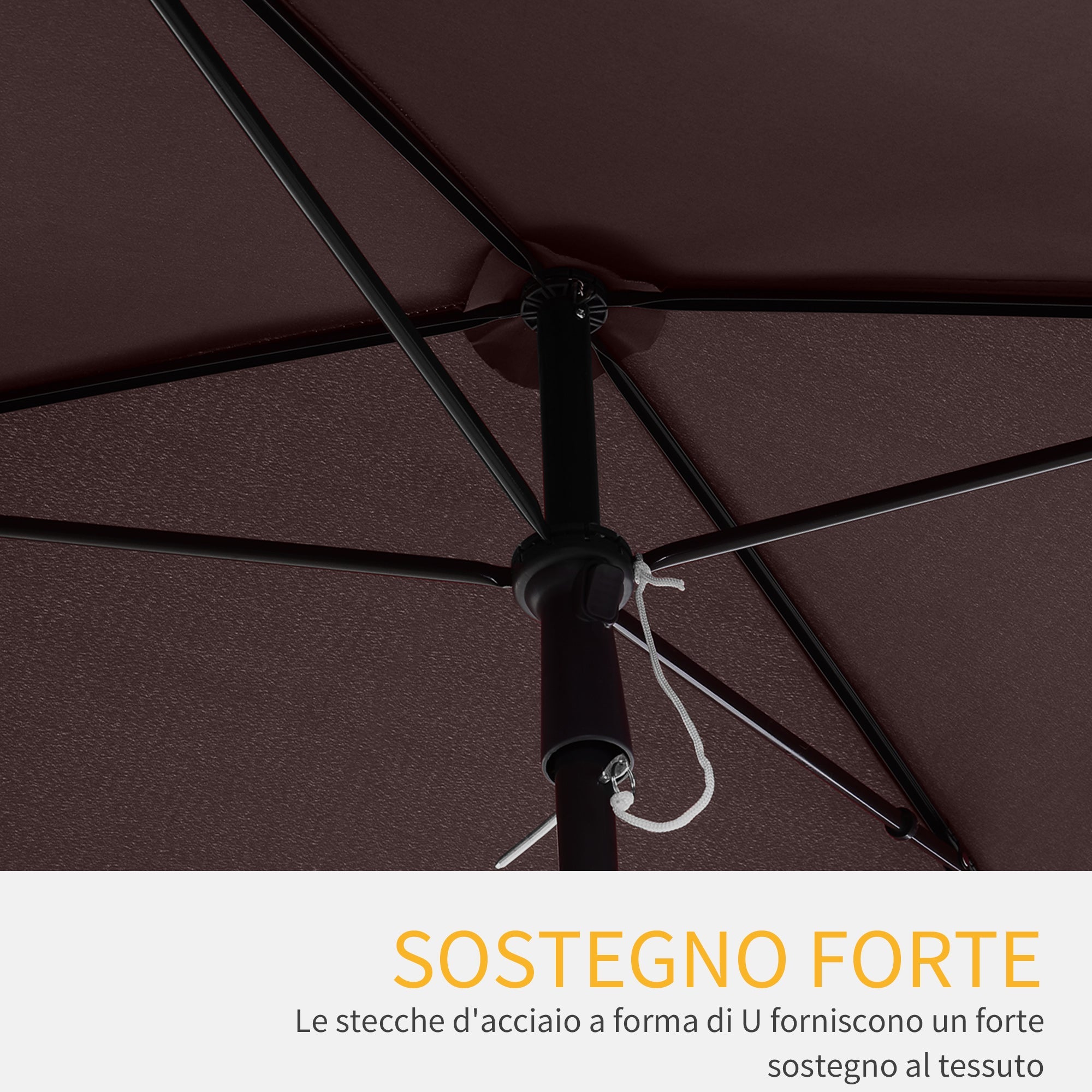 EASYCOMFORT Rectangular and Adjustable Garden Umbrella with Aluminum Pole, 2x1.3x2.5 m, Brown and Black