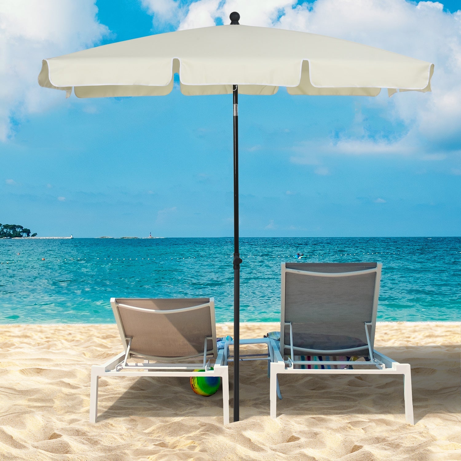 EASYCOMFORT Rectangular Garden Umbrella 2x1.3 m with Adjustable Inclination and Aluminum Pole, Beige and Black